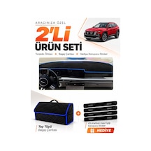 Hyundai Tucson 2024+ Sonrası Uyumlu Torpido Örtüsü + Tay Tüyü Bagaj Çantası + Sticker - Siyah Mavi