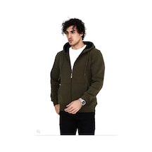 Barlashive Erkek 3 İplik Pamuklu Kapüşonlu Tam Fermuarlı Cepli Hoodie Sweatshirt - Haki Çok Renkli