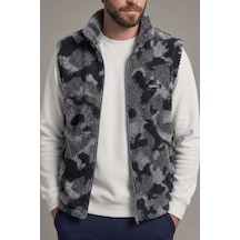 Genius Store Erkek Yelek İçi Şardonlu Sherpa Peluş Yelek Tam Fermuarlı Cepli Kuzu Outdoor Yelek Antrasit