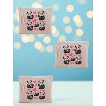 Kalpli Panda Baskılı 3'lü Makyaj Çantası 20x25 Cm - Seyahat Makyaj Çantası