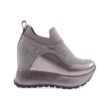 Dgn 927-23y Kadin Mega Kalin Taban Silver Taşli Sneakers Ayakkabi 927-1581-R1385 Platin