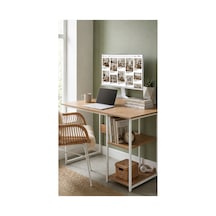 Vienna 2 Raflı Metal Ayak Çalışma Masası Laptop Masası Bilgisayar Masası 60x120cm Beyaz - Çam