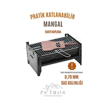 Petros Katlanabilir Emaye Mangal Taşınabilir Portatif Pratik Siyah