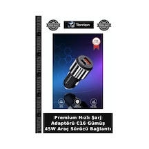 Premium Hızlı Şarj Adaptörü C16 Gümüş 45w Araç Sürücü Bağlantı