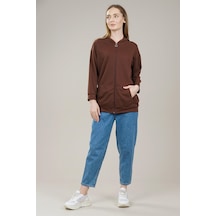 Kadın Kapüşonlu Yetim Kol Oversize Sweatshirt  Kahverengi - Kahverengi