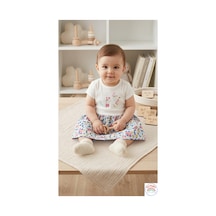 Ketbaby %100 Pamuklu Çiçek Desenli Yazlık Bebek Elbise 9 - 24 Ay Yazlık Konfor Serisi Mavi Mavi