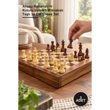 3 Adet Satranç Takımı Ahşap Katlanabilir Kutulu Vernikli Mıknatıslı Taşlı 30 Cm Chess Set