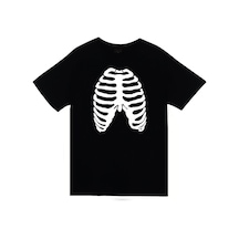 Kemik Baskılı Unisex %100 Pamuk Siyah T-shirt SIYAH