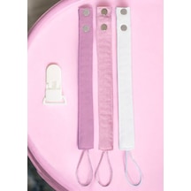 Joyous Mom Kids Müslin Bebek Emzik Askısı Plastik Klips Tutacaklı Beyaz - Pembe
