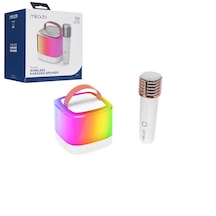 Beyaz Karaoke Mikrofonlu Wireless Hoparlör - Speaker Işıklı Usb Şarjlı Bt - Tf Card - Aux 5w 5639