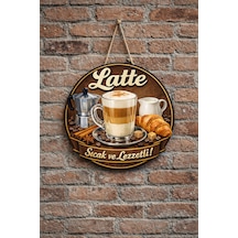 Mayeka Cafe Restoran İçin Latte Kahve Duvar Kapı Tablo Süsü Ahşap Askılı Pano Tabela No 9