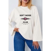 Medinenur Kadın Soft Noise Club Baskılı Uzun Kollu Tesettüre Uygun Body Ekru