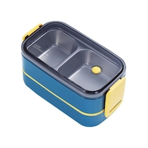 Vagonlife Bento 1400ml Lunchbox İki Katlı 2 Bölmeli Çelik Sefer Tası Yemek Kutusu Lacivert-sarı Çok Renkli