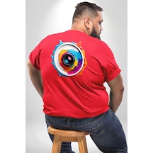 Angemiel Fotoğraf Makinesi Camera Lens Büyük Beden Kırmızı Tişört Kadın Erkek Ünisex Sırt Baskılı Kırmızı