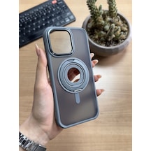 Apple iPhone Uyumlu 14 Pro Max Standlı Ve Yüzüklü Magsafe Kılıf Soocase721 Gri