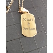 Çelik Kolye Asimetrik Kesim Kişiye Özel İsim Yazılı Altın
