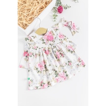 Çiçek Desenli Bandanalı Kız Bebek Elbise