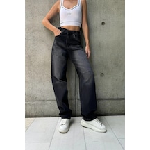 Siyah Premium Ayarlanabilir Yan Kemer Tokalı Baggy Jeans Siyah Yıkamalı