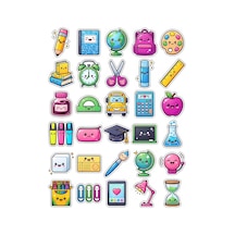 30 Adet Sevimli Okul Eşyaları Sticker Seti - Defter Laptop Ajanda Çok Renkli