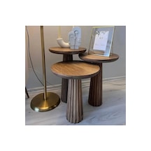 Wood 3 Lü Set Mantar Yan Sehpa Modern Ahşap Ceviz Renk Fiskos