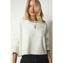Melinoi Kadın Bej Ekru Basic Triko Kazak - Beige Ecru Basic Knitwear Sweater For Women Mqd001 Ekru Beyaz - 587876630 Ekru Beyaz
