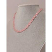 Pembe Kuvars Taşı Yassı Faset Kesim Kolye 6x4mm Sabit Klipsli Kırmızı