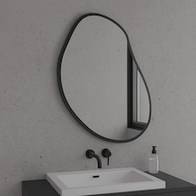 70x91 Cm Modern Düzensiz Organik Form Duvar Aynası Siyah Çerçeveli Dekoratif Banyo Ve Salon Ayna Modeli Siyah