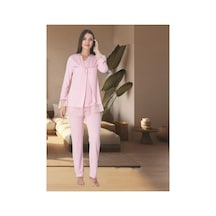 Effortt Dvina Lohusa Hamile Dantel Detaylı Ve Uzun Kollu Pijama Takımı - Pembe Pembe