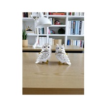 Dekoratif 2'li Baykuş Biblo Seti 6,5 6 CM Taşlı Beyaz Renkli
