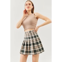 Butikgiz Kadın Sıfır Kol Bisiklet Yaka Vücuda Oturan %100 Pamuklu Kaşkorse Esnek Crop Bluz SÜTLÜ KAHVE