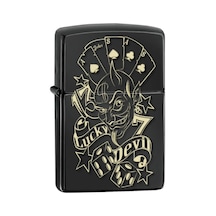 Oyun Kart Şans Devil Good Luck Şeytan Benzinli Çakmak Siyah Metal Üstüne Silinmez Yazı Resimli Siyah