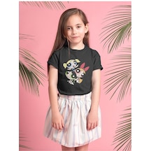 Sevbano Unisex Powerpuff Girls Baskılı Çizgi Film Çocuk Tişört 1-12 Yaş Siyah