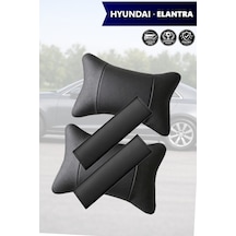 Hyundai Elantra Uyumlu Set Deri Yastık Deri Kemer Koruyucu Lüks Siyah