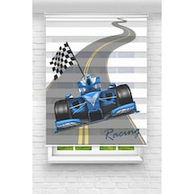 Perdecizade Enxboy Mavi Rally Araba Dijital Baskılı Zebra Perde-cocuk Odası-stor Perde Renkli