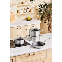 Karaca  Powersteel 5Ply 316+ İndüksiyon Tabanlı 7 Parça Çelik Tencere Seti