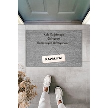 Rugmood Modern Dijital Baskı Paspas - Kapalıyız Paspas - Kapı Önü Paspası Gri