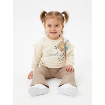 HelloBaby Pamuklu Fırfır Ve Çiçek Detaylı 2li Kız Bebek Takım Krem
