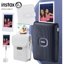 Fujifilm Instax Mini Link 2 Yazıcı + 10'lu Mini Film + Deri Kılıf + Albüm Çerçeve + Kıskaçlı Stand Mavi