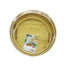 Yuvarlak - 3 Boy Bambu Ahşap Tepsi Seti 30--35--38cm 5570 Çok Renkli