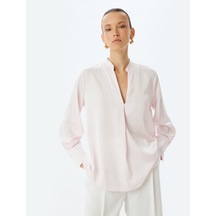 Koton Saten Bluz Hakim Yaka Manşetli Uzun Kollu Pudra 5wak60171uw Pudra