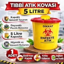 Tıbbi Atık Kovası 5 Litre 1 Adet Kapaklı Tıbbi Atık Kutusu Enfekte Atık Kovası Siyah