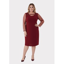 Lilas Xxl Büyük Beden Bordo Renkli Kısa Krep Abiye Elbise