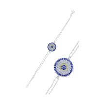 Nazar Boncuğu Tasarım Safir Zirkon Taşlı Kadın Bileklik M 201025041 Gümüş