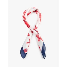 Koton Yaz Temalı Desenli Saten Kare Fular Bandana Beyaz 6sak50131aa