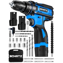 Schatz 12v Çift Akülü Çelik Şanzıman Bakır Sargılı Şarjlı Vidalama Matkap Mavi + 24 Parça Set