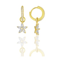 Söğütlü Silver Gümüş Altın Yaldızlı Zirkon Taşlı Lotus Çiçeği Küpe Barcode Gold - Rose Gold - Rodyum