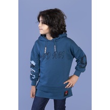 Toontoy Kids Toontoy Erkek Çocuk Kapüşonlu Baskılı Sweatshirt Petrol Mavi