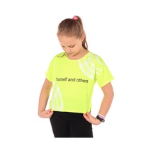 Toontoy Kids Toontoy Kız Çocuk Baskılı Bisiklet Yaka Kısa Kollu Tişört Neon Sarı