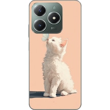 Realme C61 Uyumlu Beyaz Kelebekli Kedi Baskılı Silikon Kılıf Renkli
