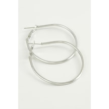 Oval - 833 - Halka Küpe 5 Cm - Nazblsmm - Gümüş Rengi